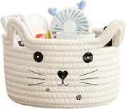 Sanfiyya Cat Basket Storage Woven Organizer, Adorable Cat Cotton Blanket Basket with Ears, Cute Cotton Rope Baskets for Baby Toys Makeup Keys