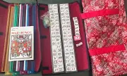 American Mahjong Set 160 White Tiles 4 MahJong Racks, Coins, Dice, Carrying Case