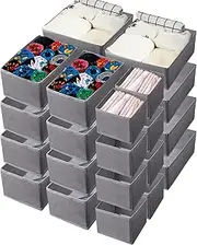 Potchen 24 Set Clothes Dresser Drawer Organizers Dividers, Nursery Organization Bin Fabric Foldable Closet Clothing Wardrobe Storage Box Container Basket for Bras Socks Underwear Bedroom(Dark Gray)