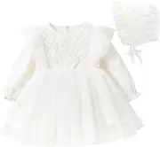 [Curipeer] Baby Girl Christening Dress Classic Infant Baptism Wedding Tulle Dress for Spring Summer