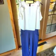 Ted Baker London Navy Block Sz. 2 Zippered Cold Shoulder Jumpsuit with Pockets