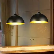 Depuley Kitchen Pendant Light, 2 Packs Industrial Ceiling Lighting Fixture with Metal Dome Lamp Shade, Hanging Lamp for Restaurant, Dining Room, Living Room, Coffee, Bar, Black and Gold