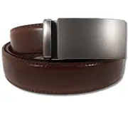 OSKA Men’s Belt Genuine Leather Automatic Buckle Matt Silver - Deep Tan Brown
