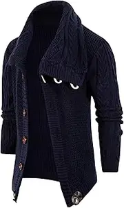 [Generic] Men Button Down Wool Cardigan Shawl Collar Long Sleeve Cardigan Slim Fit Cable Knit Button Down Cardigan Sweater