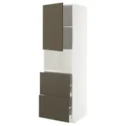 METOD / MAXIMERA hi cab f micro w door/2 drawers, white/Havstorp brown-beige, 60x60x200 cm