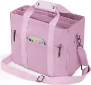 Canvas Tote Bag with Compartments Multi Pockets Large, Pink