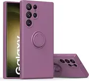 Galaxy S23 Ultra Case, EabHulie Slim Silicone Rubber Shockproof Case Cover with Ring Holder Stand for Samsung Galaxy S23 Ultra Purple