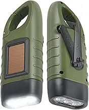 Simpeak [2-Pack] Hand Cranking Solar Powered Flashlight Green, Rechargeable Emergency LED Flashlight Carabiner Dynamo Quick Snap Clip Backpack Flashlight Torch for Outdoor Camping Climbing Hiking,Green, Black