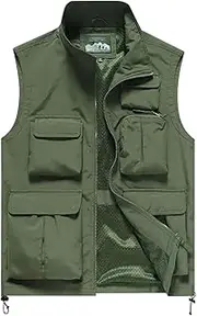 [QtthZZr] Men's Vest Outdoor Multi-Pocket Photography Fishing Waistcoat Mesh Quick Dry Gilet Sleeveless Stand-Up Collar Jacket