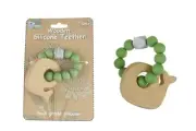 Koala Dream Wooden Silicone Whale Teether - Green | Baby Teething Toy, BPA-Free,