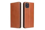 For iPhone 11 Pro Case Leather Flip Wallet Protective Cover with Stand Brown