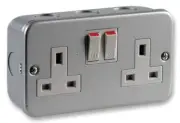 PRO ELEC - 2-Gang Metal Clad 13A Switched Socket