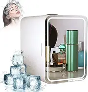 Mini Fridge 8 Liters, Led Mirror Beauty Fridge Thermoelectric Cooler and Warmer for Skincare, Bedroom and Travel,White