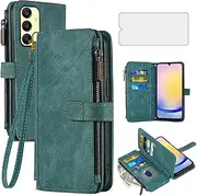 [Asuwish] Phone Case for Samsung Galaxy A25 5G/A24 4G/M34 /F34 Wallet Cover with Tempered Glass Screen Protector Leather Flip Credit Card Holder Stand Cell Accessories A 25 25A 24A LTE Women Men Blue