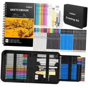 176PCS Art Supplies Sketching Kit with 100 Sheets 3-Color Sketch Book,