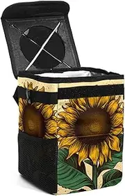 Car Trash Can with Lid,Bag Hanging Storage Pockets Leak-Proof,Portable Garbage Bin,Abstract Style Plant Sunflower