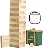 ApudArmis 54 PCS Large Toppling Tower, Pine Wooden Tumble Tower Game with 1 Dice Set - Classic Block Stacking Genga Game for Kids Adults Family (1.5Ft to Over 3Ft)