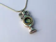 Sterling Silver Ancient Roman Glass Vessel Temple Pitcher Pendant 9k Gold Wire