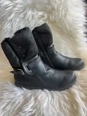 Women Winter Boots Black Cozy Camel Crown Leather Platform Round Toe Size 8 New