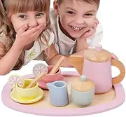 Kids Afternoon Tea Set - Teapot Cups Spoons Cake Toddler Tea Time Playset - Pretend Play Food, Portable Afternoon Time Hand Exercise Toys for Birthday, Girls, Children