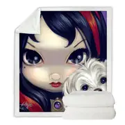 Faces of Faery #41 Girl with Adorable Maltese Dog Throw Blanket