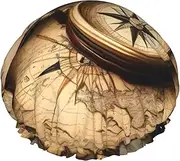 Compass And Old World Map Print Shower Cap For Women Men Reusable Lightweight Soft Bath Hair Cap With Elastic Band