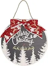 EVTSCAN Christmas Door Decorations - 30cm / 11.8inch Wooden Christmas Wreath for Front Door, Round Merry Christmas Welcome Sign for Home Indoor Outdoor Wall Window Decoration