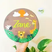 Custom Hand-Painted Zoo Animals Name Board – Perfect for Kids' Room