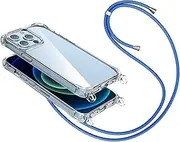 Crossbody Case Compatible with iPhone XR,Clear Shell with Neck Cord Lanyard Strap,Transparent Blue