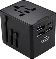 Universal Travel Power Adapter, Dual USB Ports, All-in-One, Surge Protection, 230V, Black
