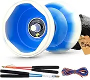 CHEE MONG MD01 Chinese yoyo for Kids and Adults, Professional Triple Bearing Diabolo, 5”Size Diabolo Yoyo Toy with 2 Carbon Sticks, 2 Strings, 1 Drawstring Bag (Blue White)