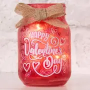 LED Lighted Happy Valentines Day Hearts Love Mason Jar Table Lamp Light Decor