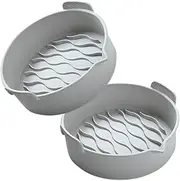 [Tongke] Silicone Air Fryer Liners, 7.8 inches 2 PCS Air Fryer Liners Reusable Air Fryer Accessories Non-Stick, Oil-Proof, Water-Proof. (Gray)