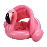 Baby Pool Float with Canopy,Flamingo Inflatable Swimming Ring,Infant Pool