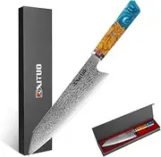 XITUO Kiritsuke Chef Knife,8 inch- Japanese VG10 Steel - Damascus Kitchen Meat Sushi Cutting Cleaver Knife w/octagon Blue Resin handle