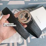 現貨二手 GUCCI 古馳 SIGNATURE 經典壓紋 雙G 印花紋 4公分 銀扣 腰帶 皮帶 411924 現貨