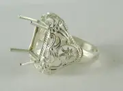 6665 Sterling Silver Ring Setting, 12x10 Emerald, W/ Extended Prongs, Size 7.9