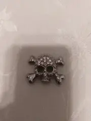 SKULL & CROSS BONE Rhinestone Silver Concho Screw Back 2" x 1.5" Skeleton