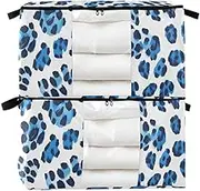 Amooorous Blue Black Leopard Print 60/95 L zippered ornament storage with Reinforced Handles, clear window bed shoe organizer for Blankets, Comforters, and Clothes
