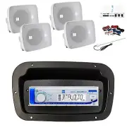 Dual Marine Radio,Spa Bezel,Adapter,Antenna,Amp,Kit, 4x 5.25" 600W White Speaker