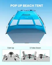 Beach Tent for 3-4 Person - Easy Setup and Portable Beach Shade Sun Shelter C...