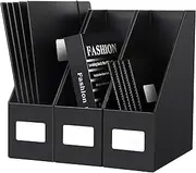 JiaWei Magazine File Holder 3 Pack, File Folder Holder, Foldable Magazine Rack, Cardboard File Organizer with Label, Storage Desk Organizer, Document Organizer, Book Bin for Office, Home,School-Black