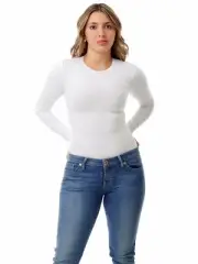 UNDERWORKS Woman's Ultra Light Cotton Spandex Long Sleeve White Top Size XL