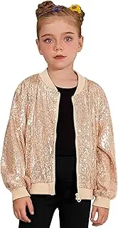 [Mirawise] Girls Sequin Jacket Kids Bomber Long Sleeve Zip Up Sparkle Clothes Dance Outfit Rockstar Costume with Pockets 6-13Y