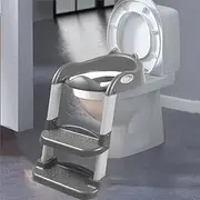 Bopeep Potty Training Seat with Step Stool Ladder, Toddler Toilet Seat for Boys and Girls, Sturdy Comfortable Safe Built in Non-Slip Steps, with Soft Cushioned Seat Splash Guard (Grey)