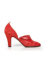 Red Leather Gingham Accent Heels