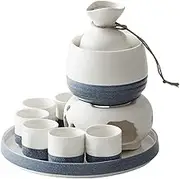 Japanese Sake Set, 7 Pieces Sake Set Clip Celadon Hand Painted Design Porcelain Pottery Traditional Ceramic Cups Crafts Wine Glasses