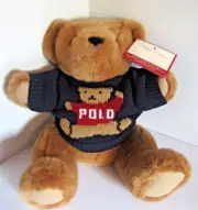 1997 Ralph Lauren Polo Teddy Bear with Tags Plush Stuffed Animal Sweater 15’’