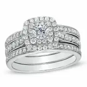 1 CT. Diamond Double Halo Bridal Engagement Ring Set in 14K White Gold