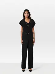 Black Short Sleeve Belted Jumpsuit